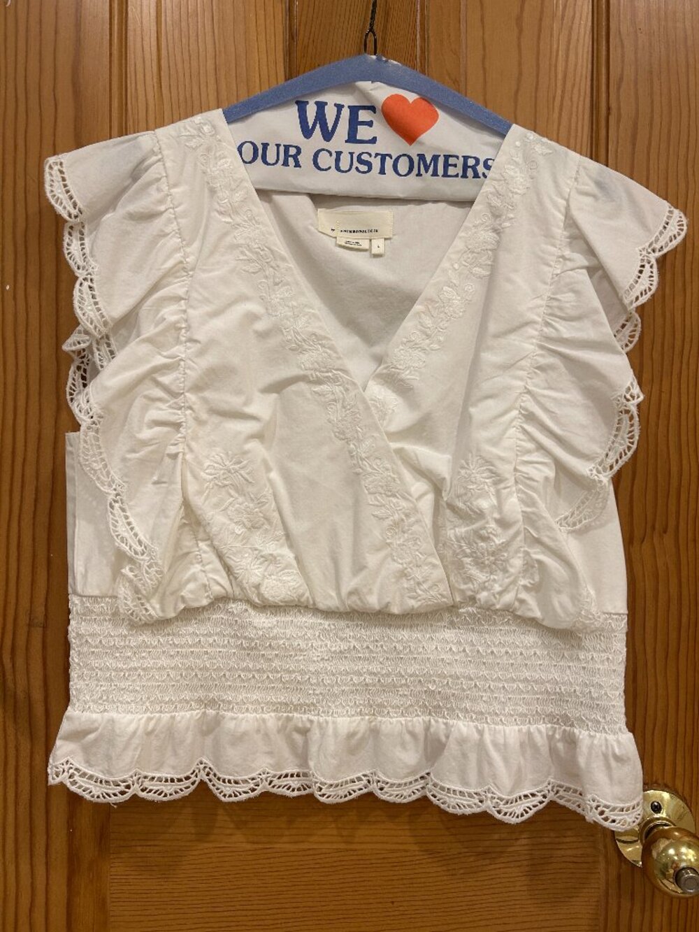 Anthropologie White Emboidered Cotton Blouse